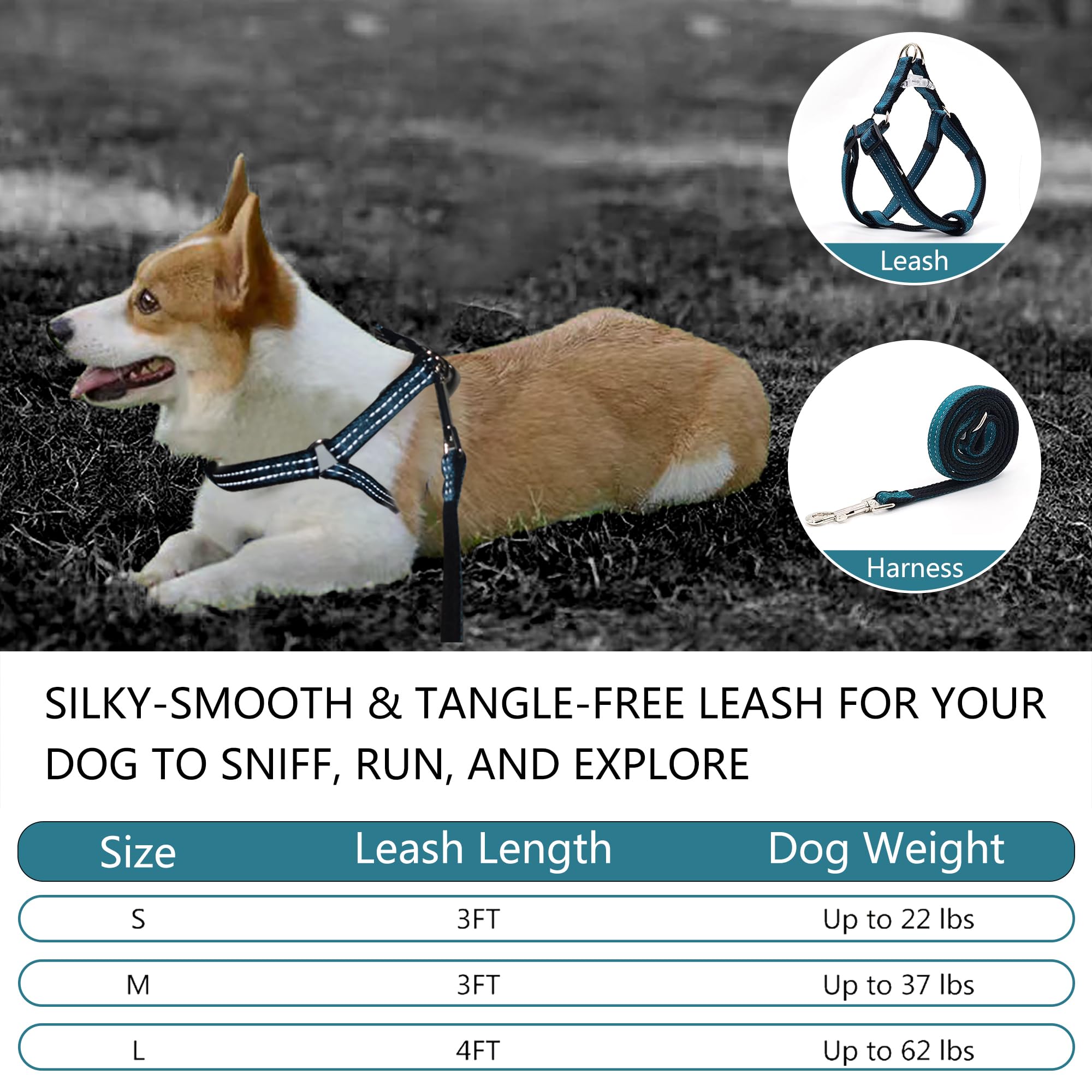 Reflective No-Pull Dog Harness And Leash Set For Large Dogs - Quick-Release Buckle, Adjustable Step-In Design With Double D-Ring